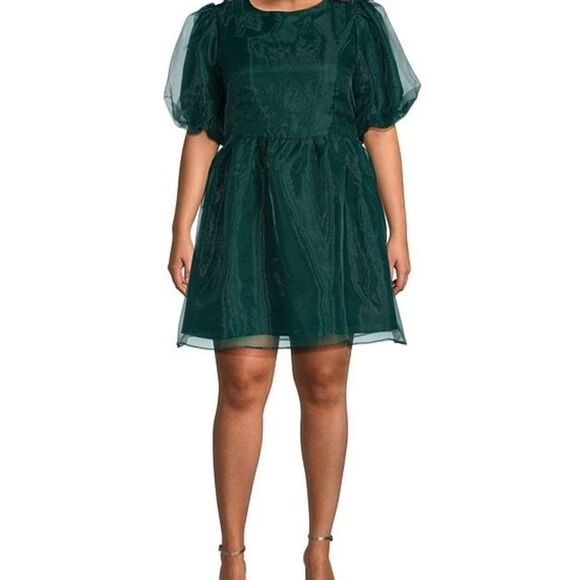 Sugarlips Borza Organza Teal Puff Sleeve Mini Dress - Picture 4 of 6